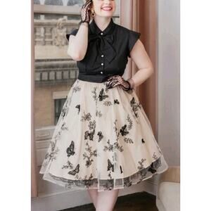 NWT Retro Stage 50s Black & Cream Vintage-Style Butterfly Dress Sz XL 1X 2X